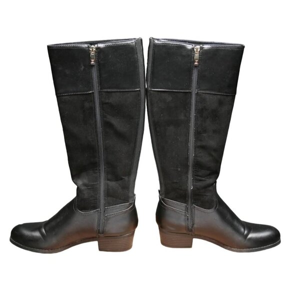 Liz Claiborne Tilia Black Mixed Suede and Leather Stacked Heel Riding Boots 7.5 - Picture 4 of 5